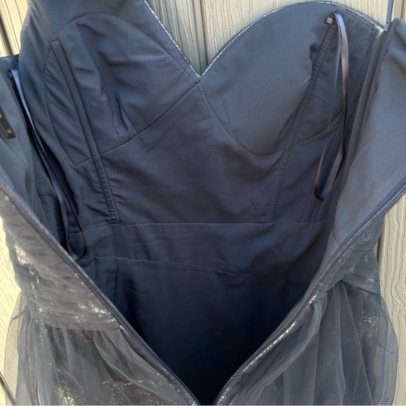 BCBGMAXAZRIA One Shoulder Silk Mini Dress Ruffled Detail Metallic Finish Small - Picture 7 of 12